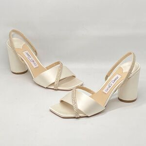 Jimmy Choo Plum Satin & Glitter Slingback Sandals size 37.5
